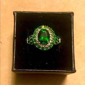 Sterling Silver Genuine Emerald Diamond Ring